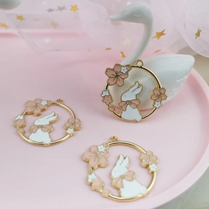 Kawaii bunny and cherry blossom enamel charms for DIY earrings and necklaces