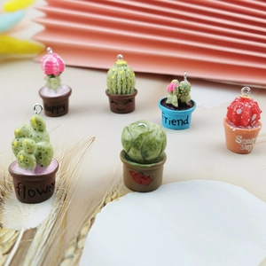 Set di 6 ciondoli cactus 3D in resina con anelli in metallo per gioielli e hobby fai da te
