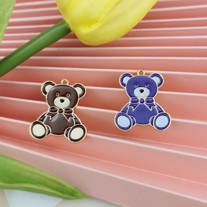 Pendentifs ours en émail marron et bleu avec bords dorés pour bijoux DIY créatifs