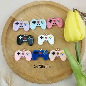 DIY 20x26mm colorful resin game controller charms with metal rings for jewelry making