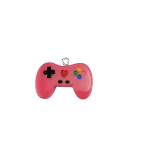 Pink resin game controller pendant charm with colorful buttons and heart detail