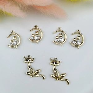 Pendentifs en Alliage de Strass Lune Chat Renard pour la Fabrication de Bijoux Bricolage Boucles d'Oreilles Collier
