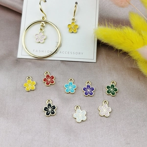 Colorful enamel flower charms set with golden hanging loops for DIY jewelry making