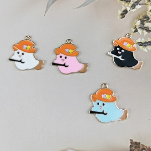 Cartoon ghost alloy pendants with colorful witch hats for DIY jewelry and keychains