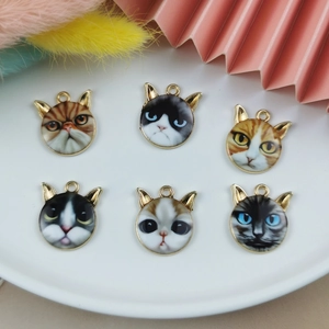 Lot de 6 pendentifs têtes de chat en émail coloré pour la création de bijoux DIY