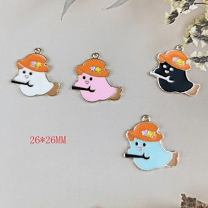 Cartoon Halloween ghost charms with orange hats in four colors for DIY jewelry 26x26mm