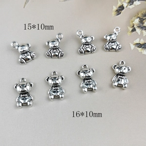 Antique silver double-sided 3D teddy bear charms for DIY jewelry making 15x10mm