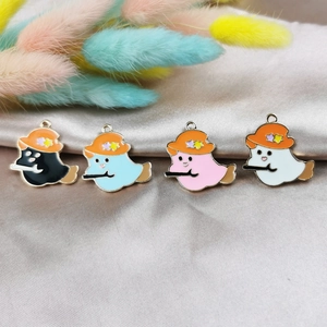 Cartoon ghost and duck alloy pendants with witch hats on satin for DIY jewelry
