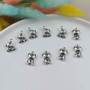 Set of 10 vintage silver 3D teddy bear metal charms for DIY jewelry making accessories