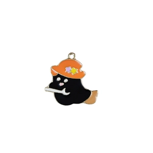 Cartoon ghost pendant with orange magic hat and enamel finish for DIY jewelry making