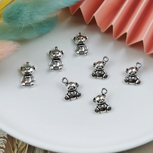 Antique silver 3D teddy bear charms for DIY jewelry making with hanging loops