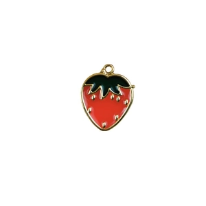 Pendentif fraise en alliage émaillé avec boucle dorée pour la création de bijoux DIY