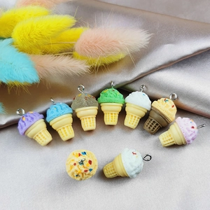 3D Simulation Ice Cream Cone Resin Pendant Charm With Metal Ring DIY Jewelry Making Accessories For Earrings Keychains Bag Decor