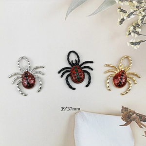 Ciondoli a ragno 39x37mm per gioielli Halloween fai-da-te in lega argento nero e oro