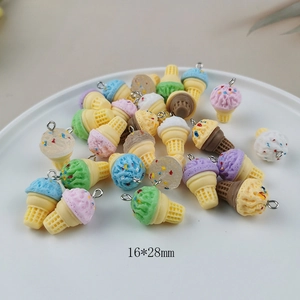 Colorful 16x28mm resin ice cream cone pendants for DIY jewelry and phone charms