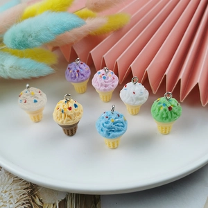 Set of 7 colorful 3D resin ice cream cone pendants for DIY jewelry and keychains