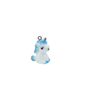 Cute resin unicorn pendant with sky blue accents and silver ring for DIY jewelry making