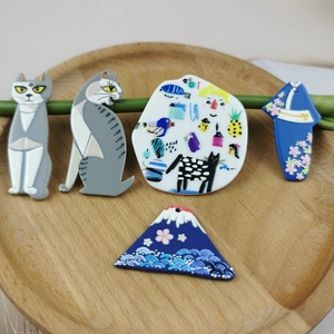 Japanischer Stil Ukiyo-e Fuji und Kimono-Katze Acryl-Anhänger für DIY-Schmuckherstellung