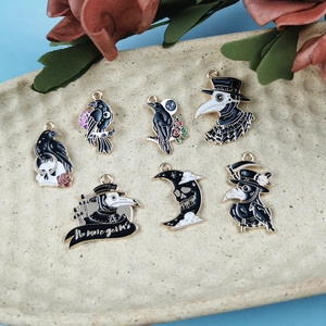 Ensemble de pendentifs gothiques en émail corbeau et crâne pour bijoux DIY