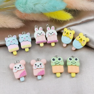 DIY resin cartoon animal ice cream pendants featuring rabbit frog and bear shapes