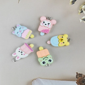 DIY Cartoon Animal Ice Cream Resin Pendants Cute Rabbit Frog Cat Bear Popsicle Charms For Keychain Jewelry Making Craft