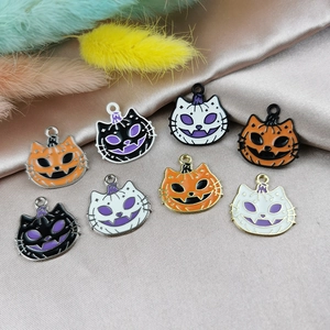 Cartoon Alloy Pumpkin Cat Face Pendant Charms Halloween Drip Oil Enamel DIY Jewelry Making Findings For Earring Necklace Craft Accessories