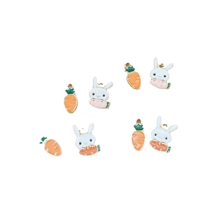 Lot de breloques en alliage émaillé lapin blanc et carotte pour accessoires bijoux DIY