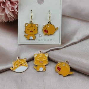 Cartoon Tiger Alloy Enamel Charms For DIY Jewelry Making Pendants Chinese Style Animal Design For Necklaces Keychains