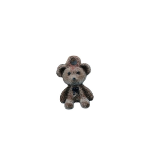 Mini brown flocked bear charm with black bowknot for DIY jewelry making pendants