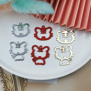 Chinese style hollow tiger pendants in gold silver and red for DIY jewelry making