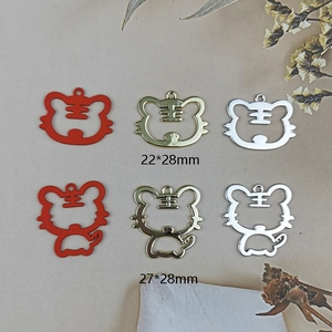 DIY Chinese zodiac tiger alloy charms in red, gold, and silver finishes, 22x28mm and 27x28mm