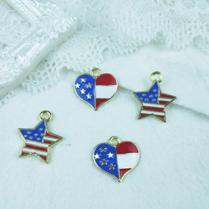 DIY American flag heart and star charms set for jewelry making with alloy base