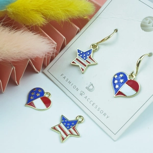 USA flag heart and star charms jewelry set with gold plating for DIY earrings