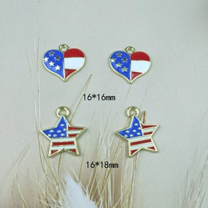 US flag pattern alloy heart and star charms with gold edges for DIY jewelry making
