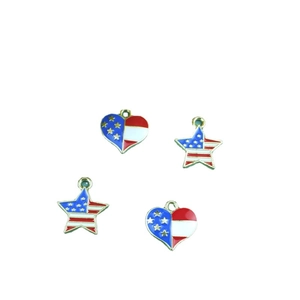 Set of four American flag heart and star enamel charms with gold metal finish