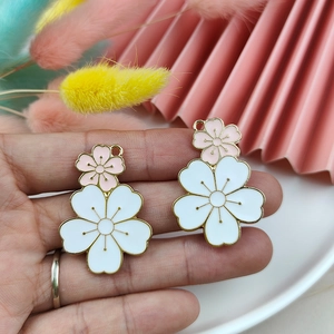 Pendentifs fleurs de cerisier double couche rose et blanc pour la création de bijoux DIY