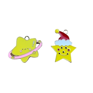 Cartoon star charms with Christmas hat and planetary ring for DIY jewelry making