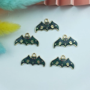 Lot de 5 pendentifs chauve-souris d'Halloween en émail noir et paillettes vertes pour DIY