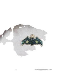 Pendentif chauve-souris Halloween vert scintillant avec bordure dorée pour bijoux DIY