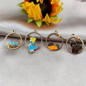 Enamel squirrel and acorn charms set with blue heel pendant for jewelry making