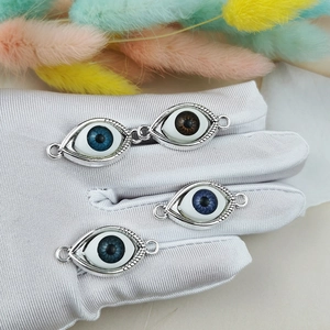 Antique silver evil eye connectors with pearl accents for DIY jewelry making and pendants