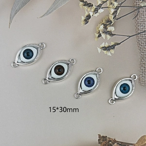 Antique silver evil eye charm connector with 15x30mm size for DIY jewelry making