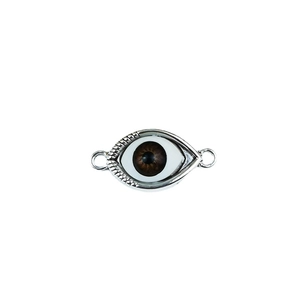 Antique silver evil eye charm connector with brown iris and dual hanging loops for DIY jewelry