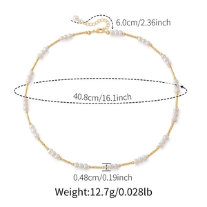 Detailed size measurement showing freshwater pearl necklace with 40.8cm chain length