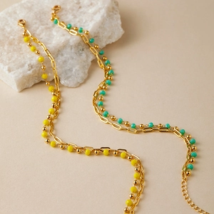 Cavigliere a doppio strato placcate oro 18 carats in giallo e turchese stile spiaggia