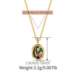 Detailed size chart of gold floral shell pendant necklace with chain length measurements