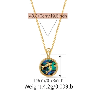 Detailed view of gold square necklace featuring blue dolphin pendant dimensions and chain length