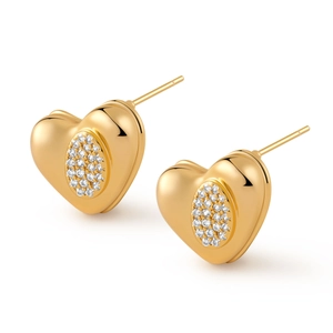 Pendientes de corazón bañados en oro de 18K con circonitas brillantes para mujer