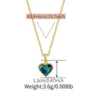 Detailed size specifications for the gold heart shell pendant with zircon stone measurements