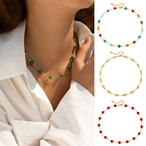 Handmade Copper Rhinestone Clavicle Chain Necklace Colorful Faceted Glass Beads Summer Dopamine Style Jewelry For Women